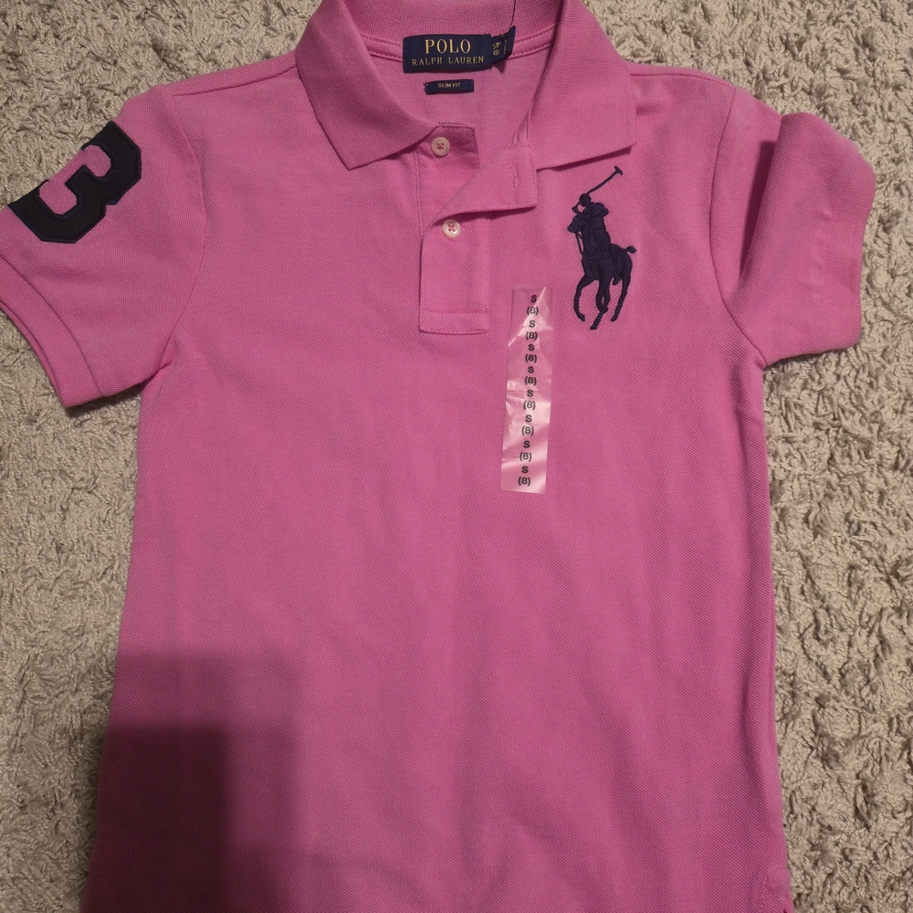 Polo by Ralph Lauren Kids Polo Shirt in Pink with Navy Accents